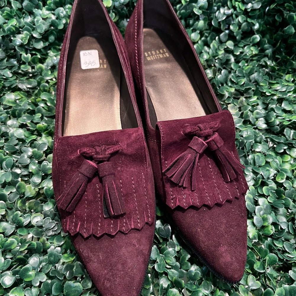 Stuart Weitzman Avatass Suede Tassel Loafer, Size 10, Eggplant